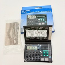 SHARP EL-470 Travel Clock Calculator Currency Converter w/ Box Manual Tested VTG