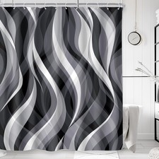 12 Hooks 72x72 Inch Modern Black White Gray Abstract Striped Shower Curtain