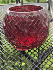 Ruby Red Mosaic Glass Votive/Tea Light Holder. Kohls 4-1/4” x 3-1/2”. 