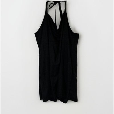 OLD NAVY Womens Cami Dress 3X Black Smocked Waist Halter Linen Blend NWT