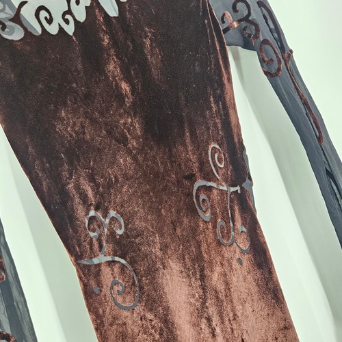 Vintage y2k Velvet Velour Gown Maxi Dress Brown Black Lace Art to wear Size XS - Picture 2 of 11