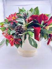 Christmas Table Centerpiece Poinsettias in White Vase Holiday Home Decor