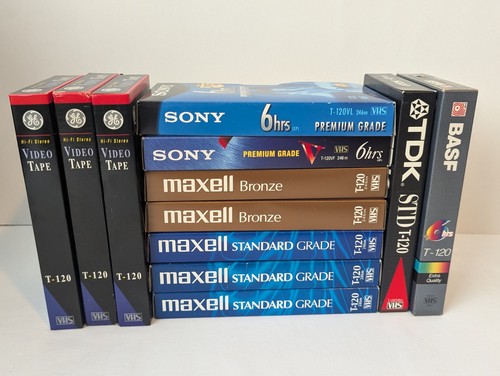 Mixed Lot of 12 VHS Tapes Used Sold As Blanks ~ GE Sony Maxell TDK BASF ~ Upcycl