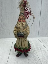 Hand Carved Woodland Santa Wood Ornament Rustic Folk Art Christmas Decor
