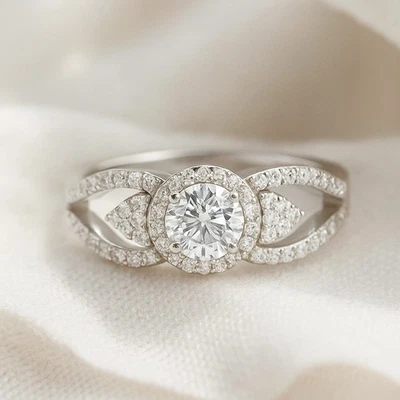 Lab Grown Diamant 925 Sterlingsilber Halo Ring April Geburtsstein Geschenk #1045 - Bild 1 von 4