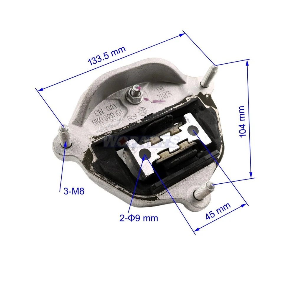 Montaje de motor y amplificador de transmisión 3 piezas apto para Audi A5 Quattro A4 Quattro 2,0 L 3,2 L Foto 3 de 4