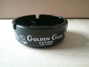 Vintage Golden Gate Casino Black Glass Ashtray - Las Vegas