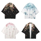 Men Floral Kimono Coat Outwear Top Japanese Retro Casual Loose Black Pink Blue