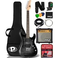 Pyle 39" 6 String Electric Guitar Kit with Amplifier and Accessory Kit Black 