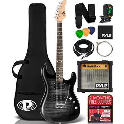 Pyle 39'' 6 String Electric Guitar Kit with Amplifier and Accessory Kit (Black)