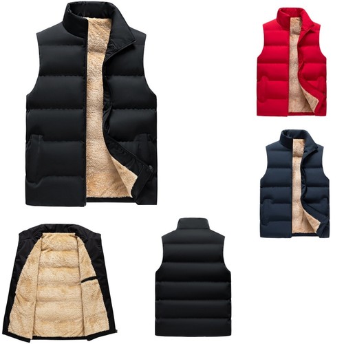 Men Male Casual Fur Lined Vest Sleeveless Jacket Waistcoat Outdoor Warm