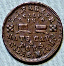 Rare 1864 Civil War Token E. S. Parker Hats - Niles, Mich. R-5, MI 700c-3a