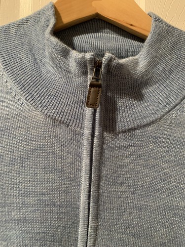 Jos A Bank Mens LT Blue Soft Merino Wool Quarter Zip Sweater M Medium $119 NWT - Picture 4 of 11