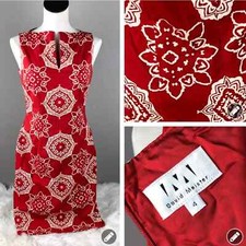 David Meister Medallion Pattern Sleeveless Sheath Dress Size 4 Red & White 810