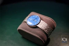 Vintage 1950s Creation Incobloc Watch WBrushed Bark Steel Bracelet Blue Dial G2U