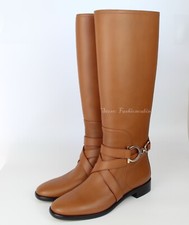 New Salvatore Ferragamo Leather Riding Boots, Tan, US 6.5