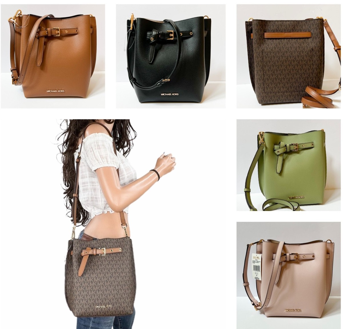 Michael Kors Emilia Small Bucket Messenger Crossbody Shoulder Bag