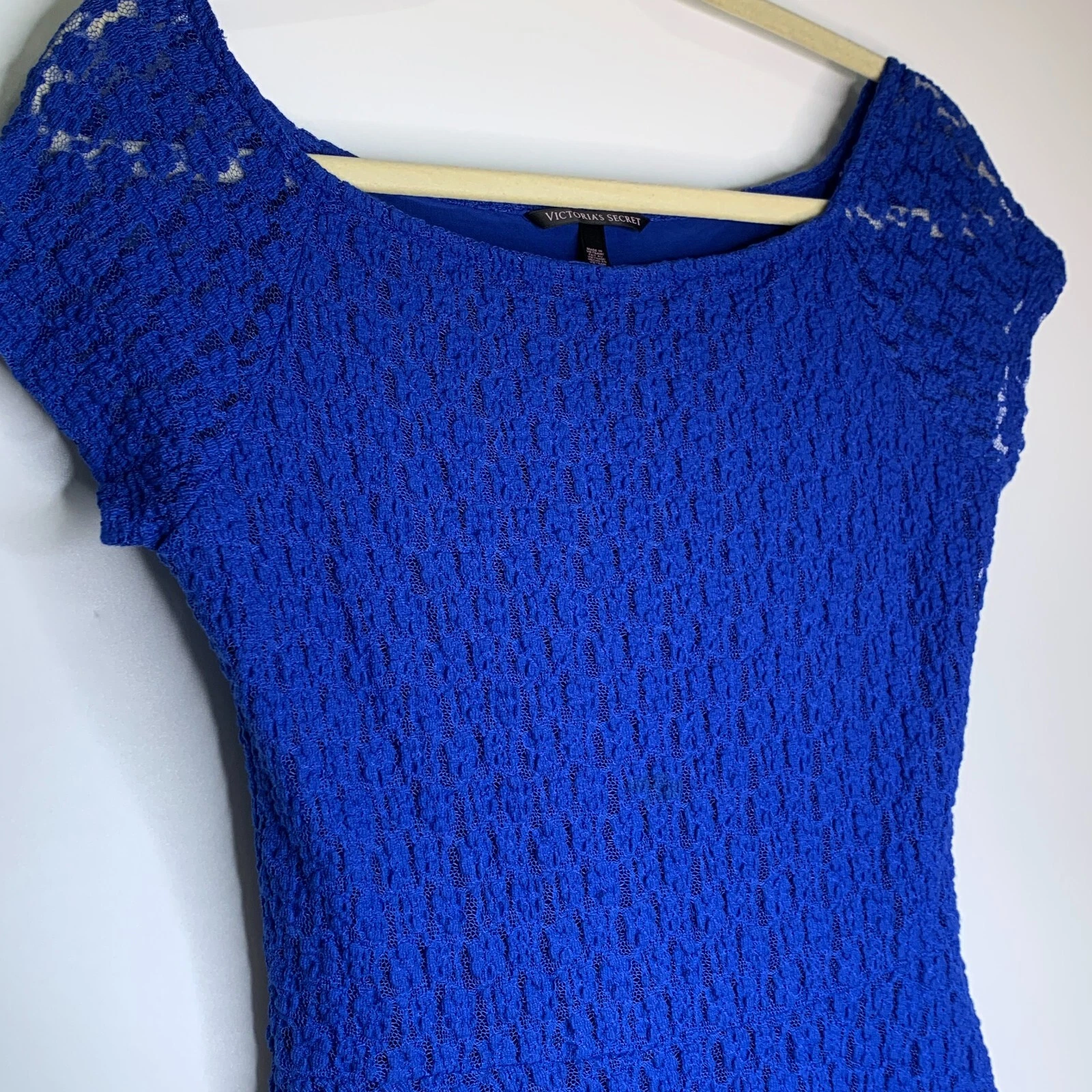 UNDERCOVER Abito Victoria Secret blu royal foderato in pizzo manica corta con gonna svasata S P