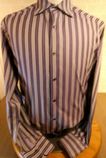 Robert Graham Button Up Dress Shirt Striped Gray Lavender Purple Contrast Large