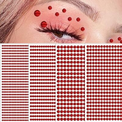 1792 Pcs Self Adhesive Rhinestones for Makeup Face Gems Stick on Face Red