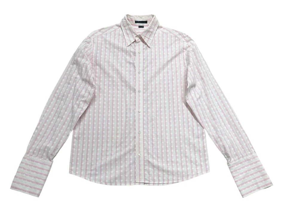 Camisa Theory Para Hombres Rosa y Blanco Abotonada Rayas L-S Puño Francés Talla XL Foto 2 de 4