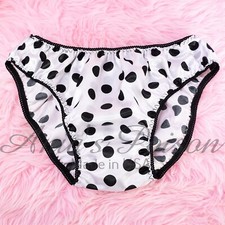 Sissy Satin Panties for MEN - Polka Dot White Black shiny Full Cut Bikini S-XXL