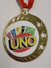 UNO card game gold color medal award winner, with your engraving