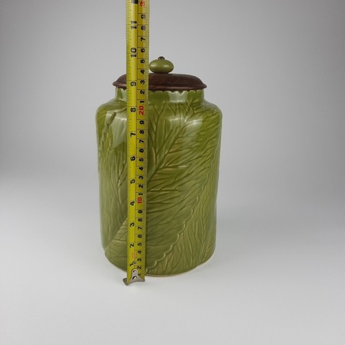 Pier 1 Imports Barattolo Foglie Lattuga Barattolo Barattolo 3D Texturizzato Goffrato Coperchio Ceramica - Foto 2 di 11