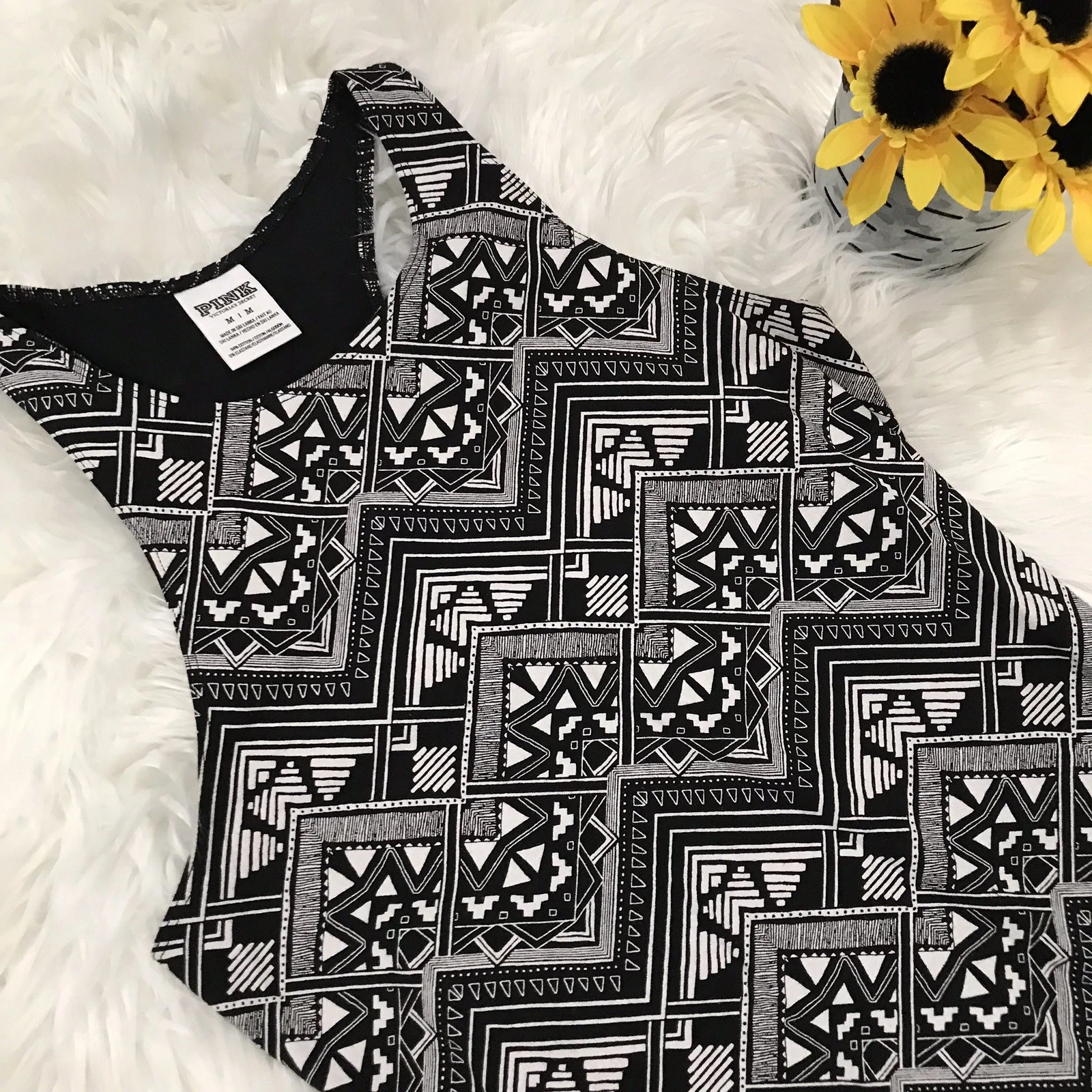 UNDERCOVER Abito da spiaggia Victoria Secret ROSA nero bianco geometrico senza maniche pattinatore M