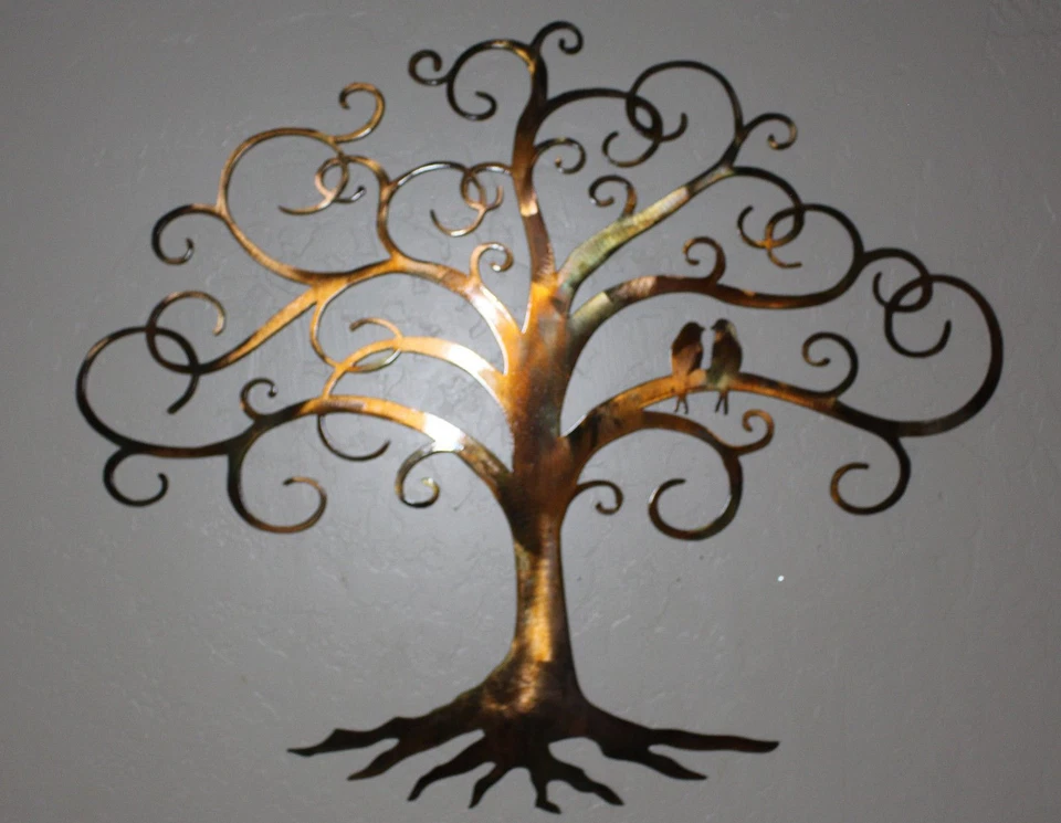 Love Bird Swirled Tree of Life - Metal Wall Art - Copper 20" tall x 23 1/2" wide - Image 3 of 4