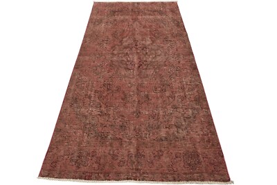 Tabrizi Rug 4'10'' x 9' Red Wool Vintage Overdyed Hand-Knotted Oriental Carpet