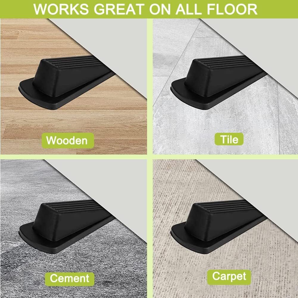 4 Pack Door Stopper , Large Rubber Door Stoppers Wedge with Multi Surface Des...