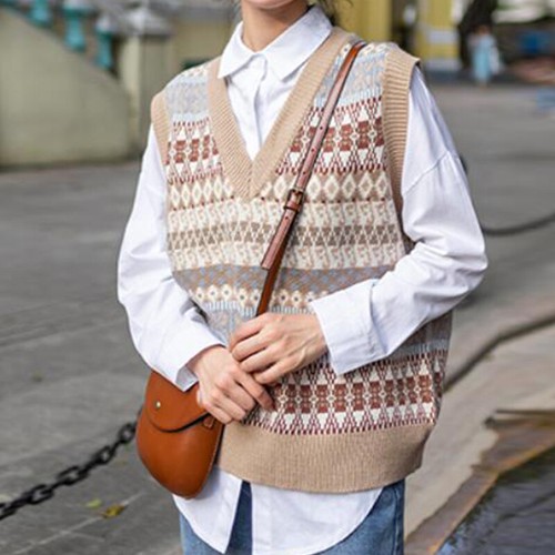 Lady Knitted Preppy Sweater Vest 