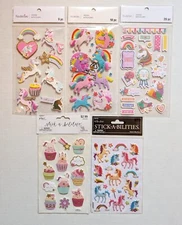 Unicorn Themed Scrapbooking Stickers Lot of 5 by Recollections & Stickabilities