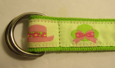 Vintage 80s Ribbon Belt Pink Green Hats Canvas D Ring Preppy  display picture 3