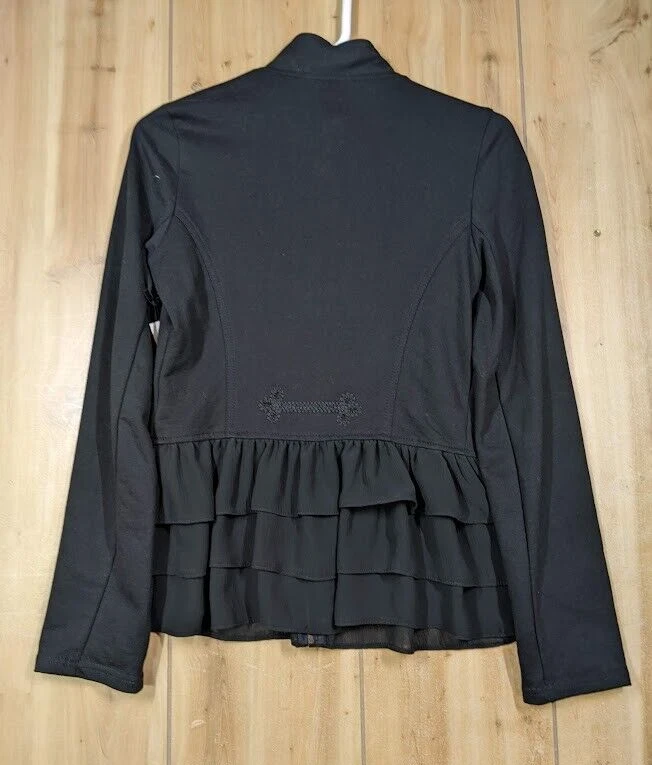 KUT from the Kloth Zip Up Jacket Military Cardigan Sheer Ruffles Small Black NWT - Image 2 of 4