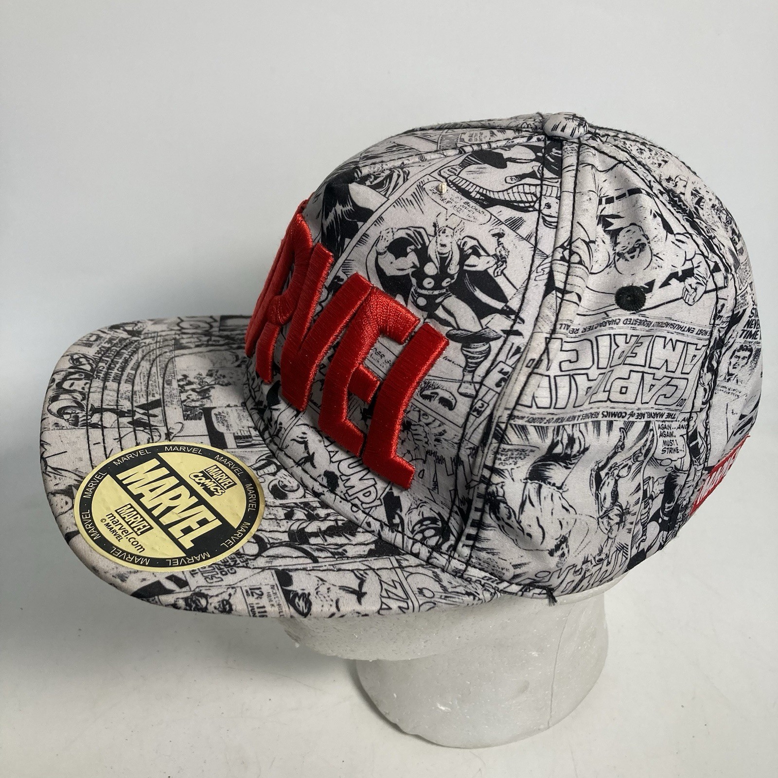 Marvel Logo & Comic Pattern Snapback Baseball Cap… - image 9