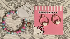 NWT Sanrio Hello Kitty Gold Tone Character Hoop Earrings 1.2 Bracelet