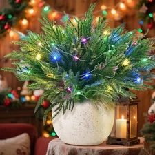 Norfolk Pine Stems, 16 Pcs Real Touch Pine Branches with Lights Christmas Decora