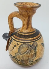 Greek Pottery Vase Museum Reproduction Hand Made Mini With Tags