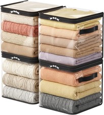4 Pack Clear Clothes Storage Bags, Sweater Storage with Zipper, 18L Vinyl Foldab