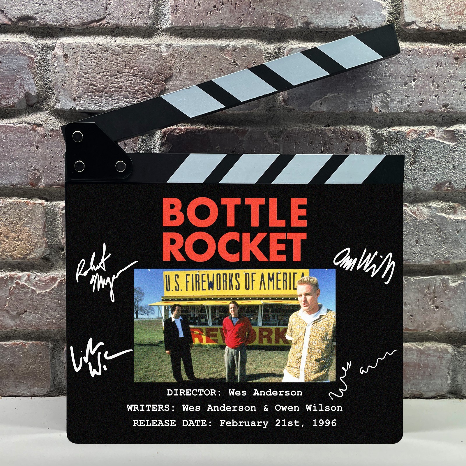 Bottle rocket facsimile movie clapboard - wes anderson cult comedy memorabilia