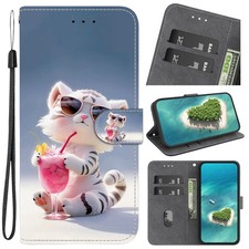 For iPhone Samsung Huawei Cute Little Tiger Card Wallet Case Flip Stand Cover