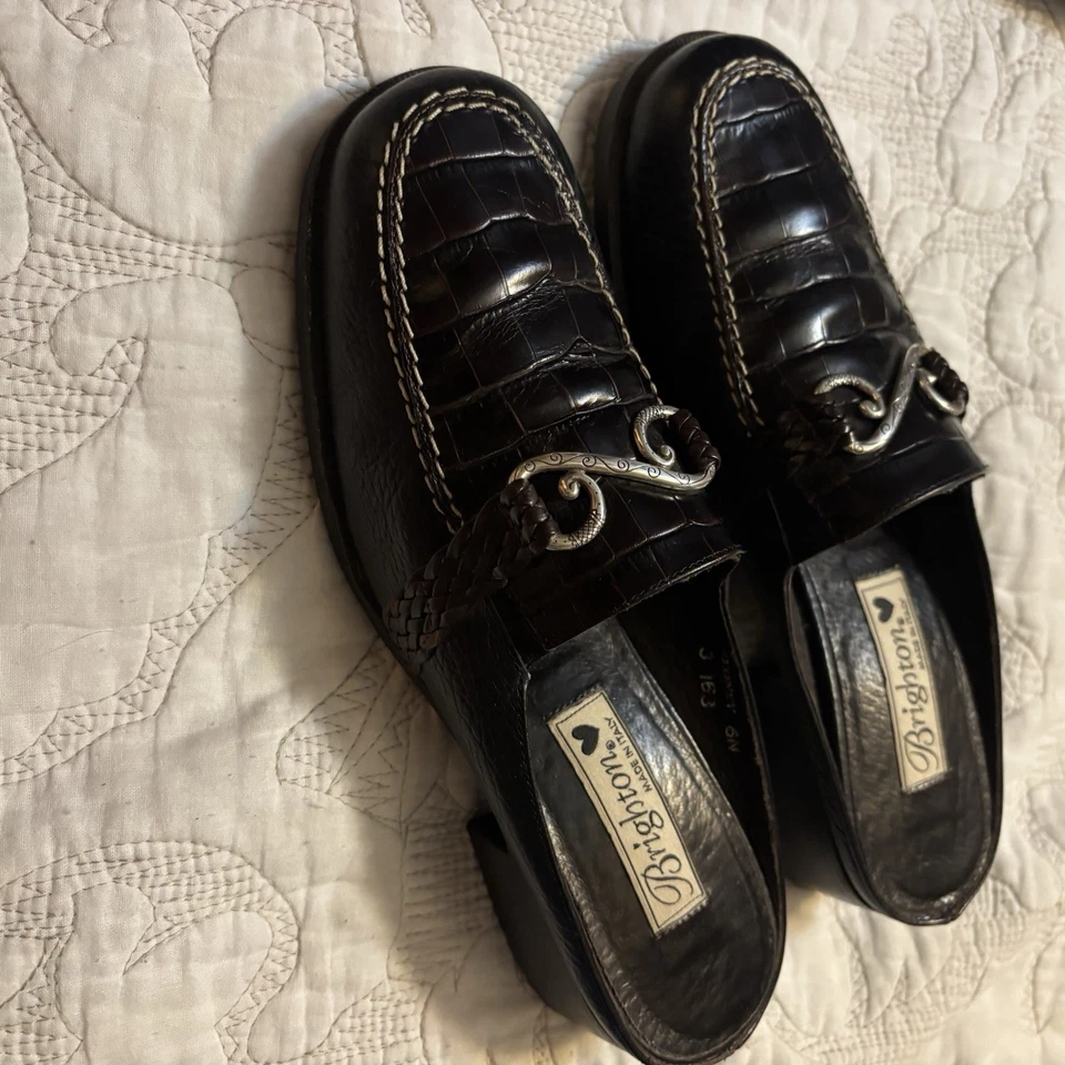 Mula de cuero marrón con estampado animal Brighton Sidney para mujer talla 6 N tacón bajo Foto 3 de 4