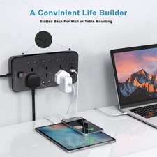 6 Way Extension Lead with USB Surge Protector C 3 PD 3 USB Port Power Strips UK