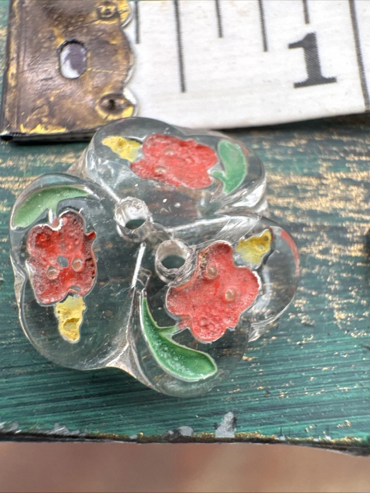Lot Of 2 Vintage Hand Painted Glass Flower Buttons 1940’s - Image 3 of 4