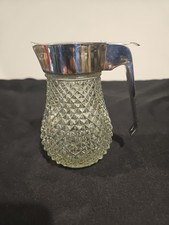 Vintage Diamond Point Cut Glass Syrup Honey Dispenser 5" Silver/Clear Hong Kong