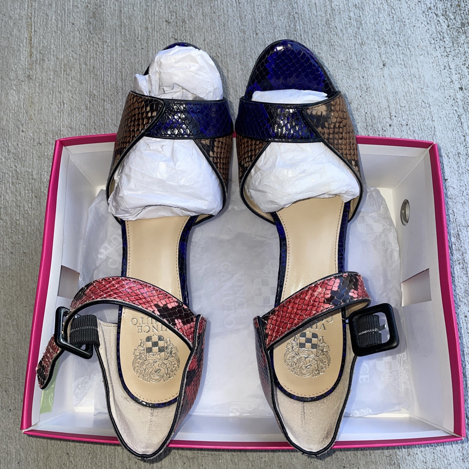 Vince Camuto Sessen, open toe python heels size 1… - image 2