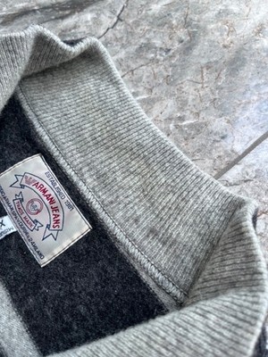 Vintage Armani Jeans Quarter Zip Wool Sweater Men's XL Grey