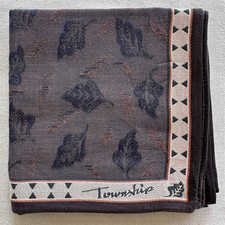 Vintage Handkerchief Fabric Woven Geometric Dark Purple Leaf Pocket Square 18"